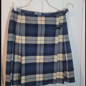 Eddie Bauer Navy and Beige Plaid Kilt Wrap Skirt
